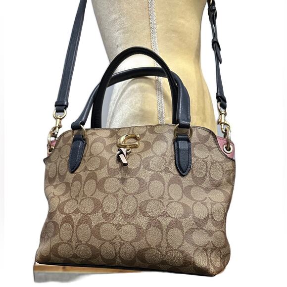 COACH Remi Navy Brown Signature Satchel Saddle Crossbody Bag MRSP $398 - Picture 2 of 15